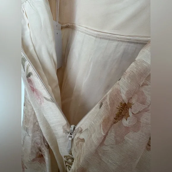 Zimmermann Hypnotic Plunge Neck Linen Silk Minidress In Cream Peony AU 3 US 10 - Picture 13 of 16